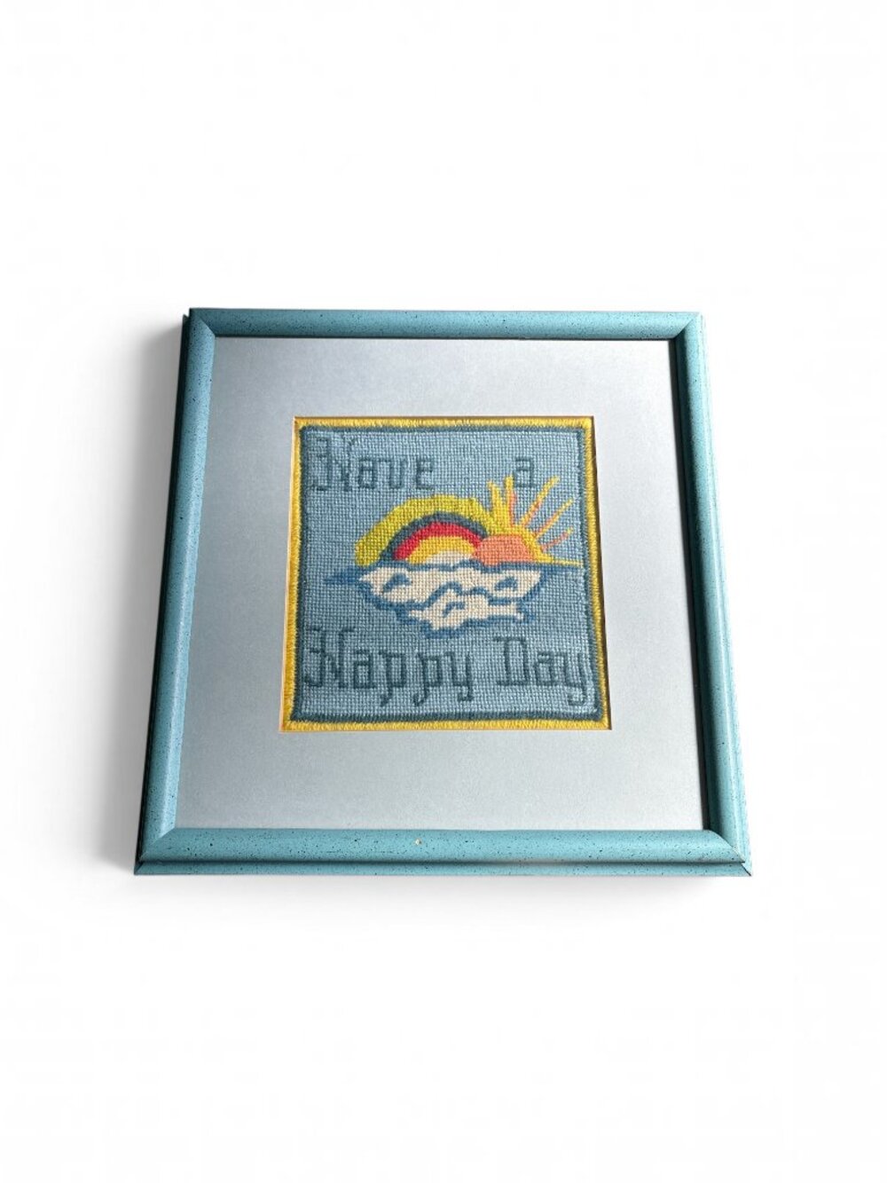 Vintage Needlepoint Framed Art - Have a Happy Day